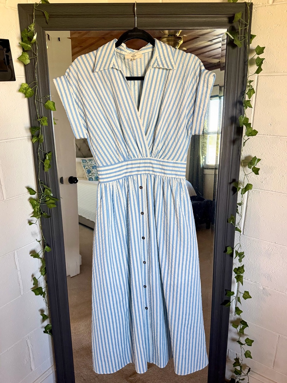 Entro • Blue & White Striped Shirt Dress Midi Small
